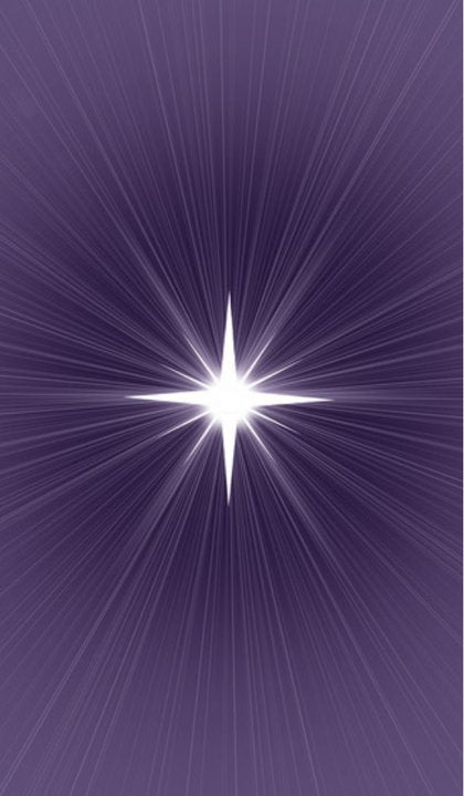 Dos d’une carte de l’Oracle Cartenia, étoile blanche à huit branches sur fond violet